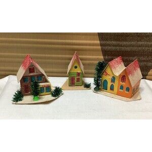 Vintage Italy Putz Houses Christmas Village Cardboard Hotel Cabin Light Covers